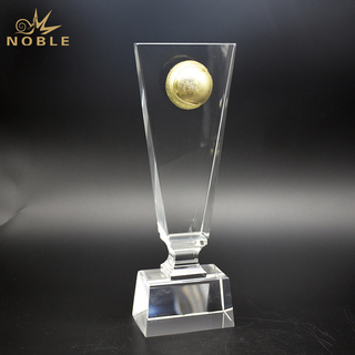 Crystal Trophy With Metal Tennis