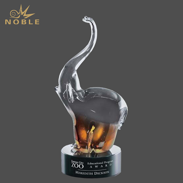 Art Glass Elephant Hand Blown Glass Trophy with Base