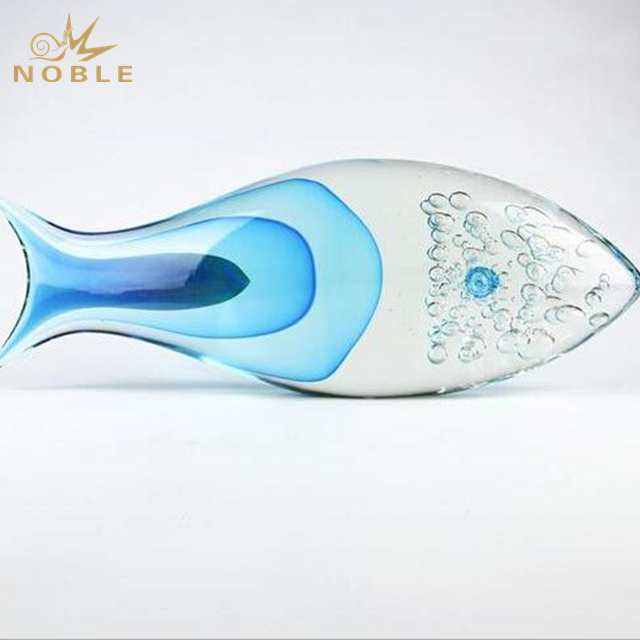 Clear Blue Art Glass Fish Sculpture
