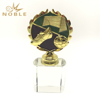 Gold Metal Football Trophy with Clear Crystal Base