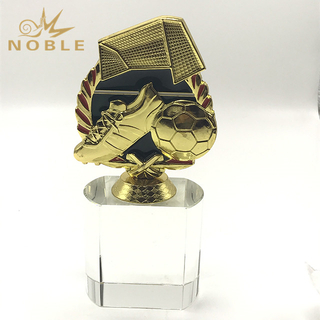 Metal Soccer Trophy with Clear Crystal Base