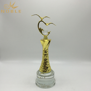 Chinese Character Metal Gold Birds Figurine Trophy