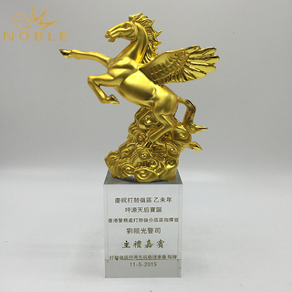 Chinese Character Metal Gold Horse Figurine Trophy