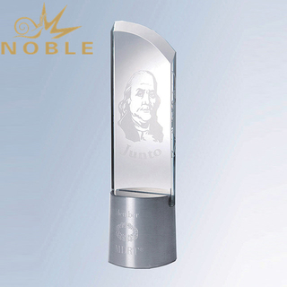 Custom Engraving Crystal Plaque with Matt Metal Base 