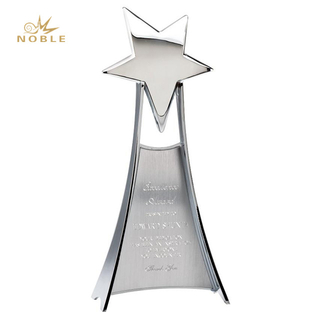 Shooting Star Tower Trophy Bright Silver Finish Metal Satin Gold Engraving Area
