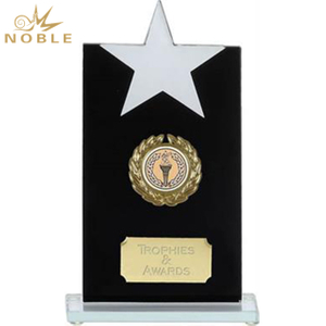 Noble Black Crystal Trophy With Metal Star, Metal Medal And Name Plate