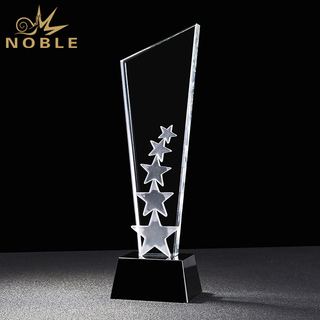 Three Star Crystal Star Trophy with Black Base