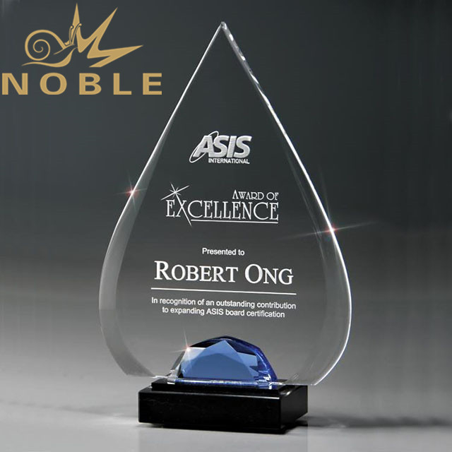 Teardrop Lucite Award with Glass Gemstone And Black Base