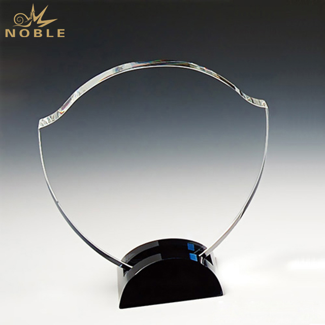 Blank Crystal Shield Award With Black Base
