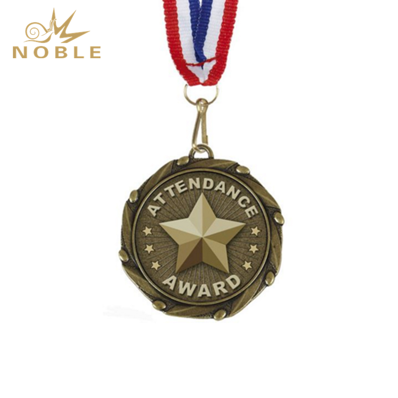 938---037 Gold Attendance Medal with Red, White & Blue Ribbon 45mm