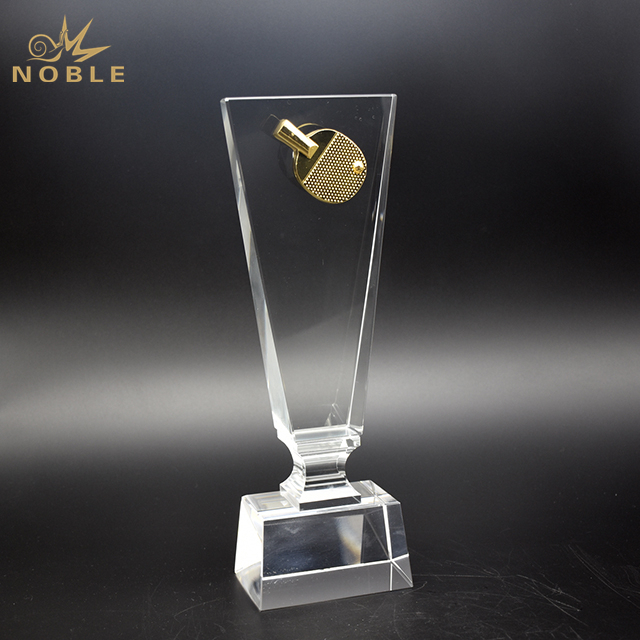 Crystal Trophy With Metal PingPang