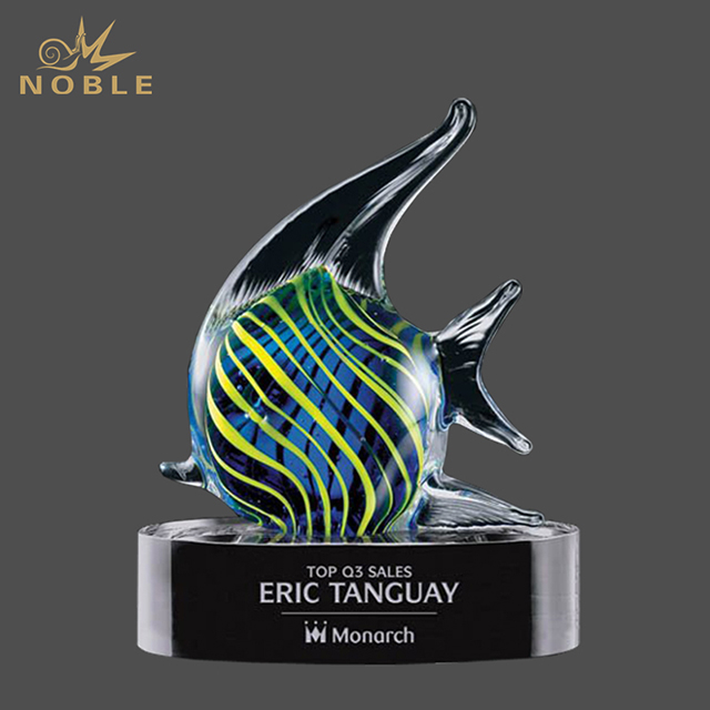 Art Glass Fish Hand Blown Glass Trophy with Base