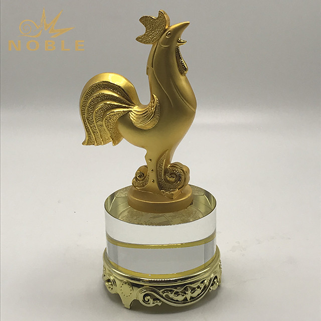 Gold Cock Metal Trophy with Clear Crystal Base