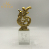 Decorative Gold Cock Metal Trophy with Clear Crystal Base