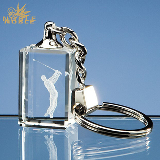 Golf Player Crystal Key Chain With Silver Finish Key Ring 