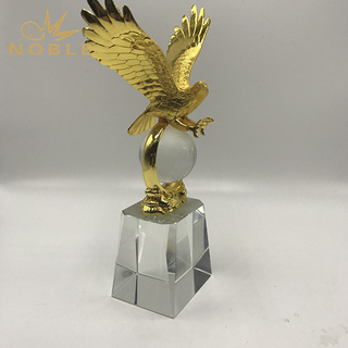 Decorative Gold Eagle Metal Trophy with Clear Crystal Base