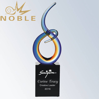 Engraved Free Form Art Glass Award on Black Base