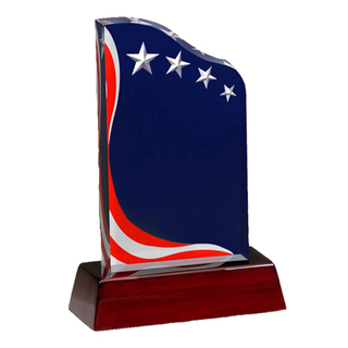 Blue Acrylic Star Trophy with Wooden Base