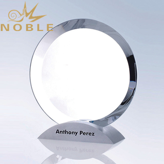 Clear Round Crystal Plaque with Matt Aluminum Base