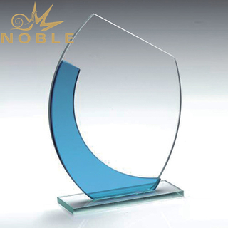 Free Engraving Jade Glass Plaque Award with Blue Glass Edge 