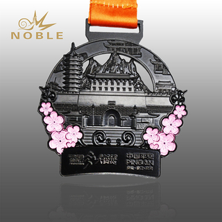 Die Cast Black Metal Medal With Ribbon