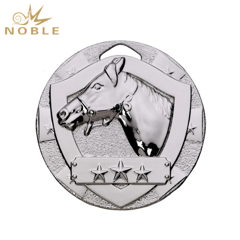 976---057 Silver Mini Shield Equestrian Medal 50mm