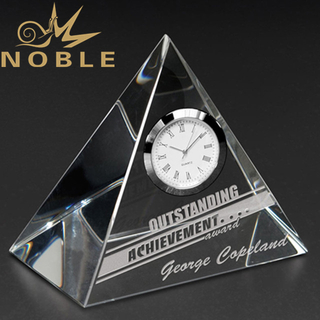 Custom Made Pyramid award Clear Crystal Clock trophy As Business Gift