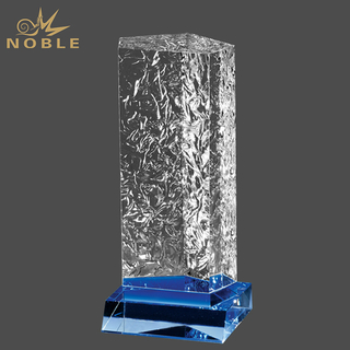 Blue Crackled Pentagon Crystal Award