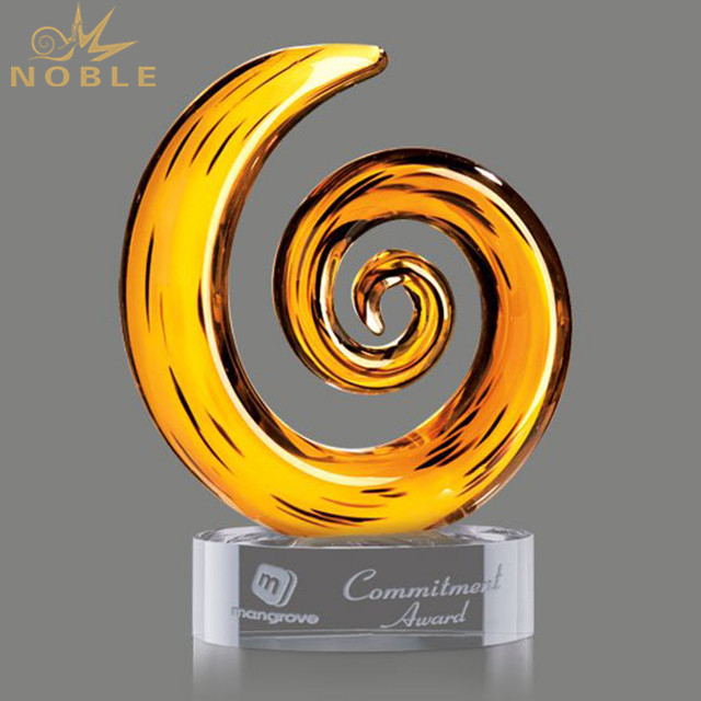 Unique Yellow Award Art Hand Blown Glass Trophy 