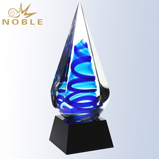 Blue Ocean Spiral Award Art Hand Blown Glass Trophy 
