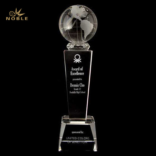 3D Laser Engraved Crystal Earth Globe Trophy 