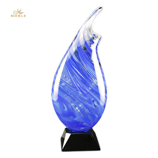 Hand Blown Blue Art Glass Trophy