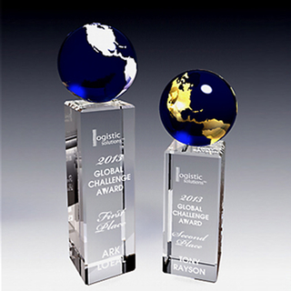 Custom Blue Earth Globe Crystal Sports Trophy