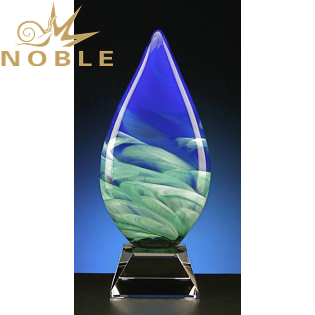 Blue Teardrop Art Glass Trophy