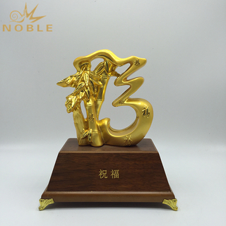 Chinese Character Fu Gold Metal Office Home Table Decoration Gifts