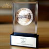 Custom Engraved Crystal Cube with Medal on Base
