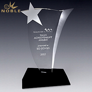 Silver Star Crystal Trophy With Black Base