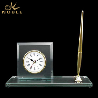 Blank Custom Glass Clock Trophy with Pen Holder