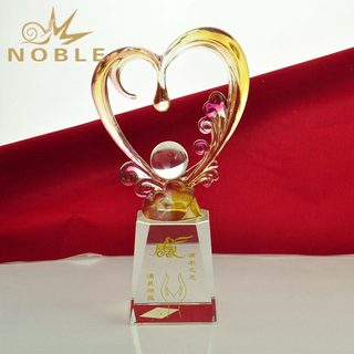 Noble Heart Colorful Hand Blown Glass Trophy