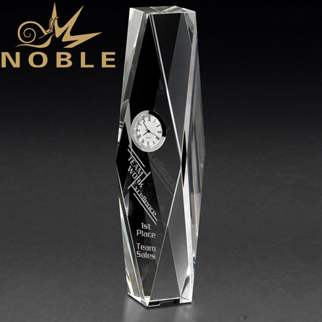 Diamond Cut Optical Crystal with Silver Clock