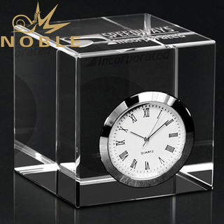 Optical Crystal Cube with Silver Clock