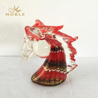 Red Colored Horse Head Art Glass Sculpture 