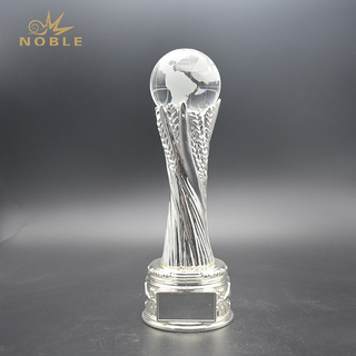Silver Metal Trophy with Crystal Globe