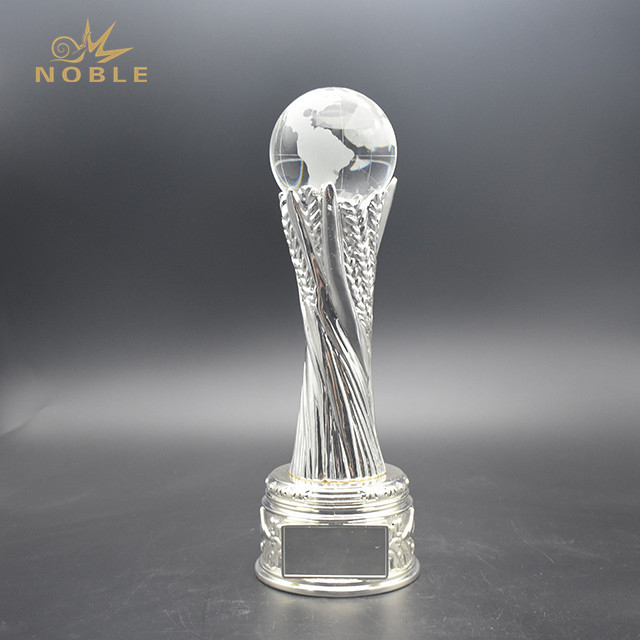 Silver Metal Trophy with Crystal Globe