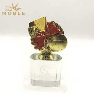 Metal Basketball Trophy with Clear Crystal Base