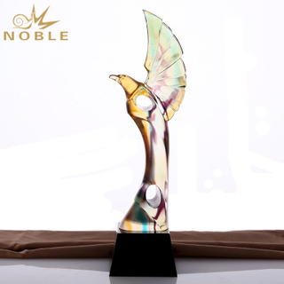 Colorful Art Glass Eagle Figurine Trophy