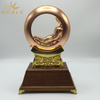 Chinese Metal Trophy Decoration With Wooden Base