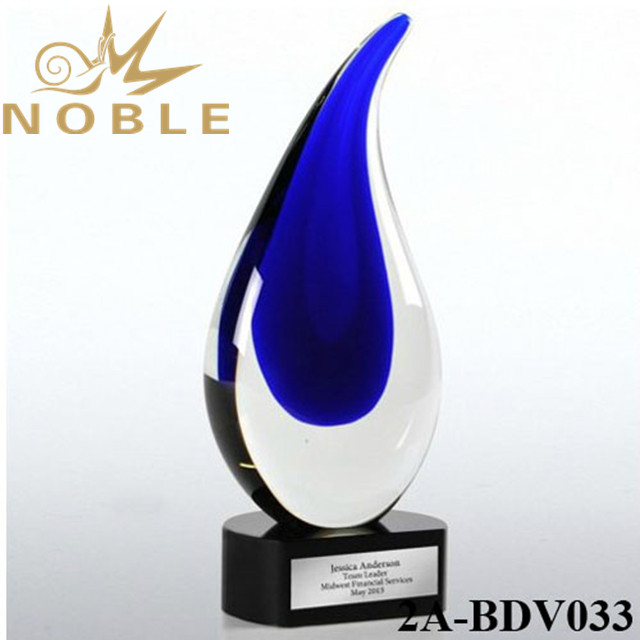 Art Glass Large Blue Teardrop Trophy