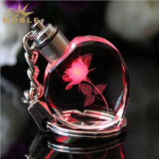 Christmas Gift LED Crystal Keychain with 3d Laser Engraving Rose
