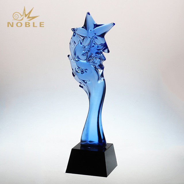 Art Glass Blue Glaze Star Trophy